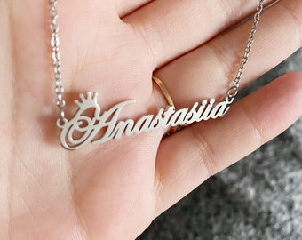 Crown Name Necklace Etsy
