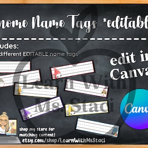 Gnome Name Tags *editable in Canva*