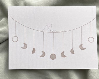 Card Boho Moon, postcard Boho