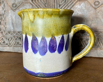 Studio Pottery Handmade Creamer, Green, Gray, Blue tear drops