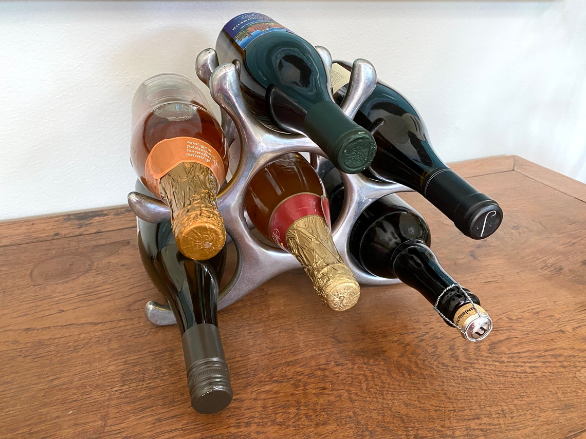Vintage Wine Rack Chrome Silver Retro Holding 6 Bottles Etsy