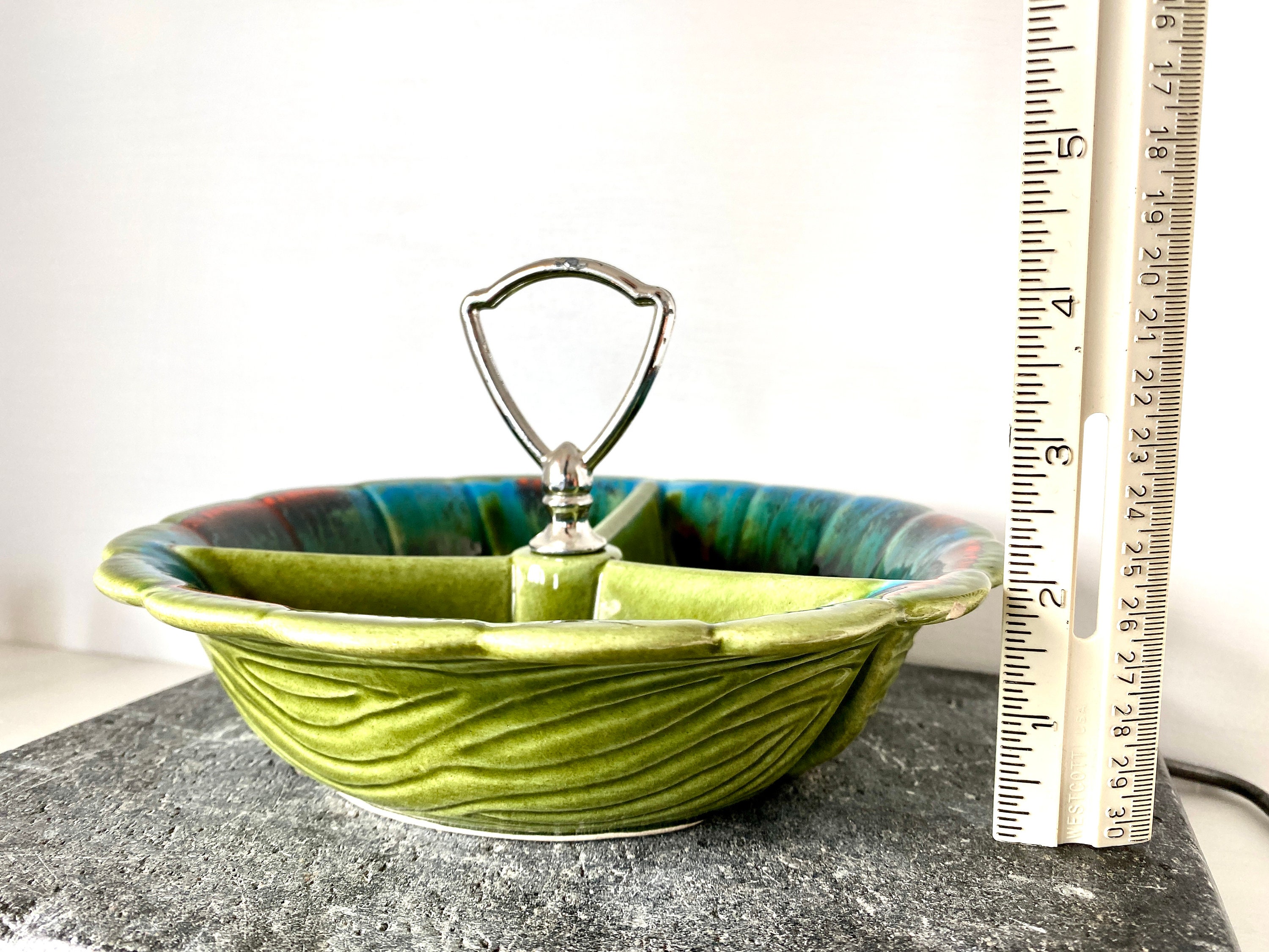 Vintage Mid Century USA Pottery Divided Candy Dish Colorful Etsy