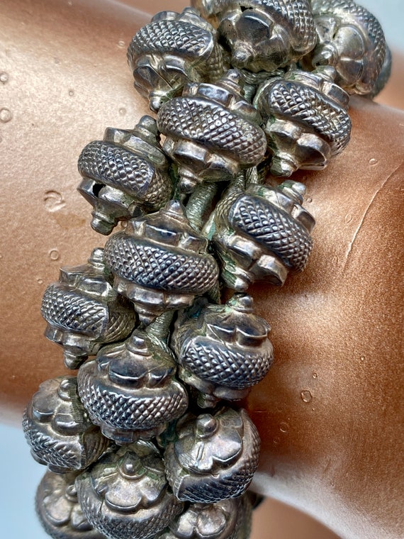 Antique Indian Tribal Silver Bead Bracelet - Rare