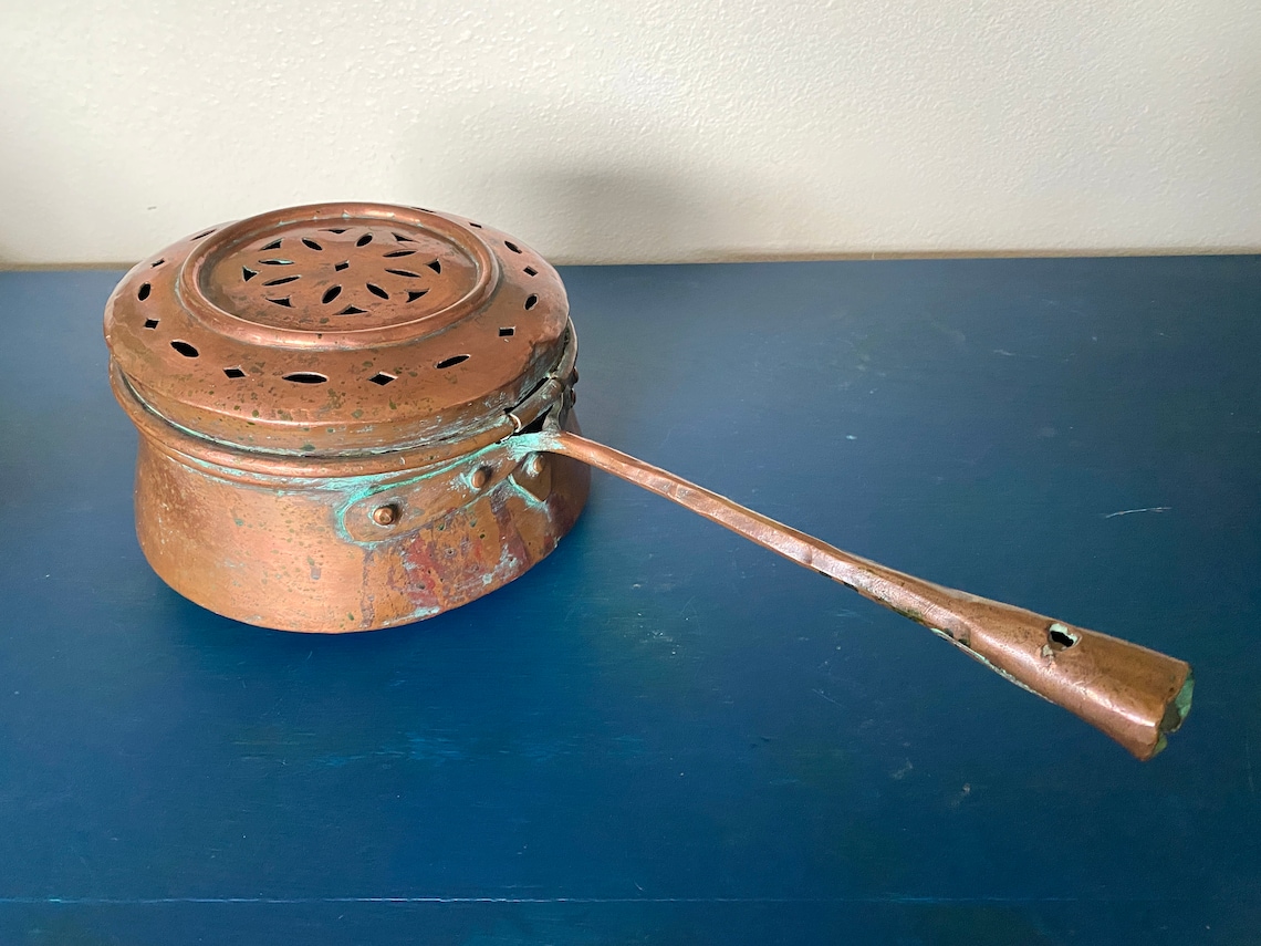 Vintage Solid Copper Bed Warmer With Nice Patina Etsy