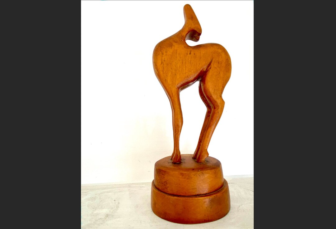 Vintage Mid Century Carved Wood Deer Figurine Etsy