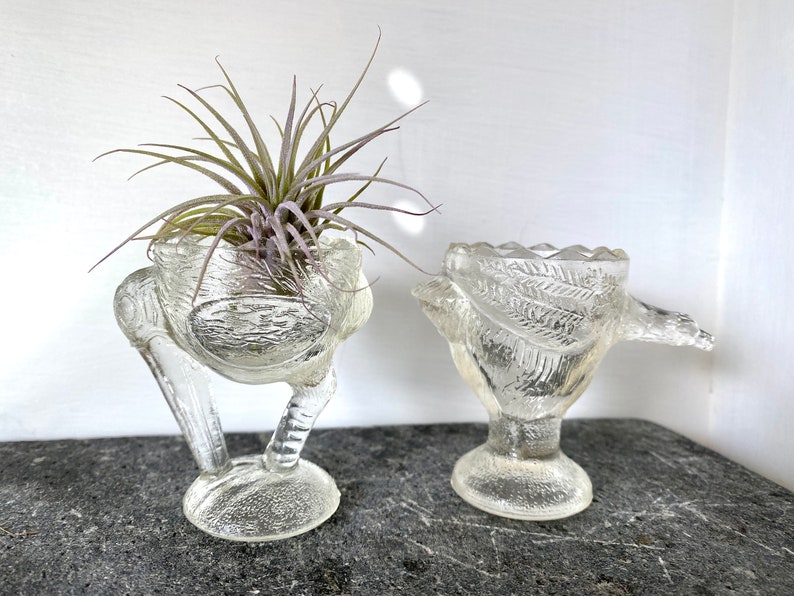 Vintage Egg Cups, Glass Bird, Stork and Goose, Egg Cups, Clear Figural