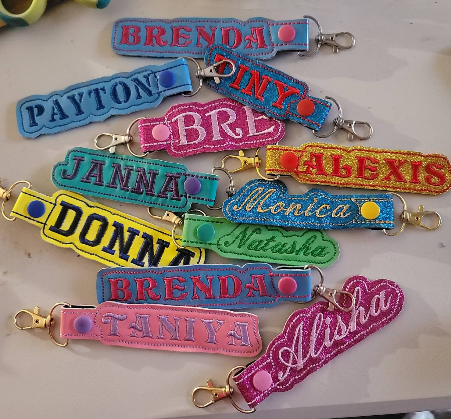 Snap tab embroidery name keychains key fob Etsy