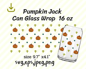 Pumpkin Jack Can Glass Wrap Svg, Pumpkin cute Svg Full Wrap 16 Oz, Pumpkin Skull Coffee Libbey Glass Svg Files for Cricut