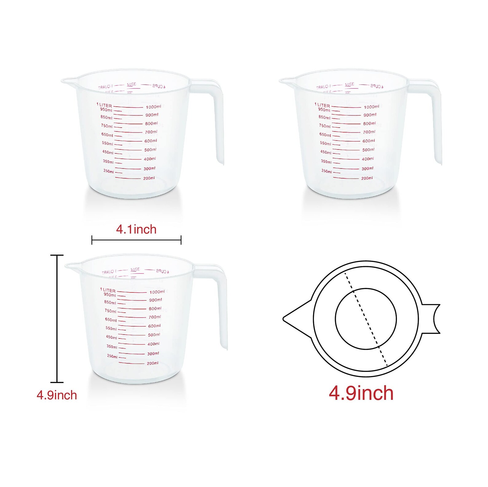 1000ml Plastic Measuring Cup Set with Handle Grip Microwave Etsy