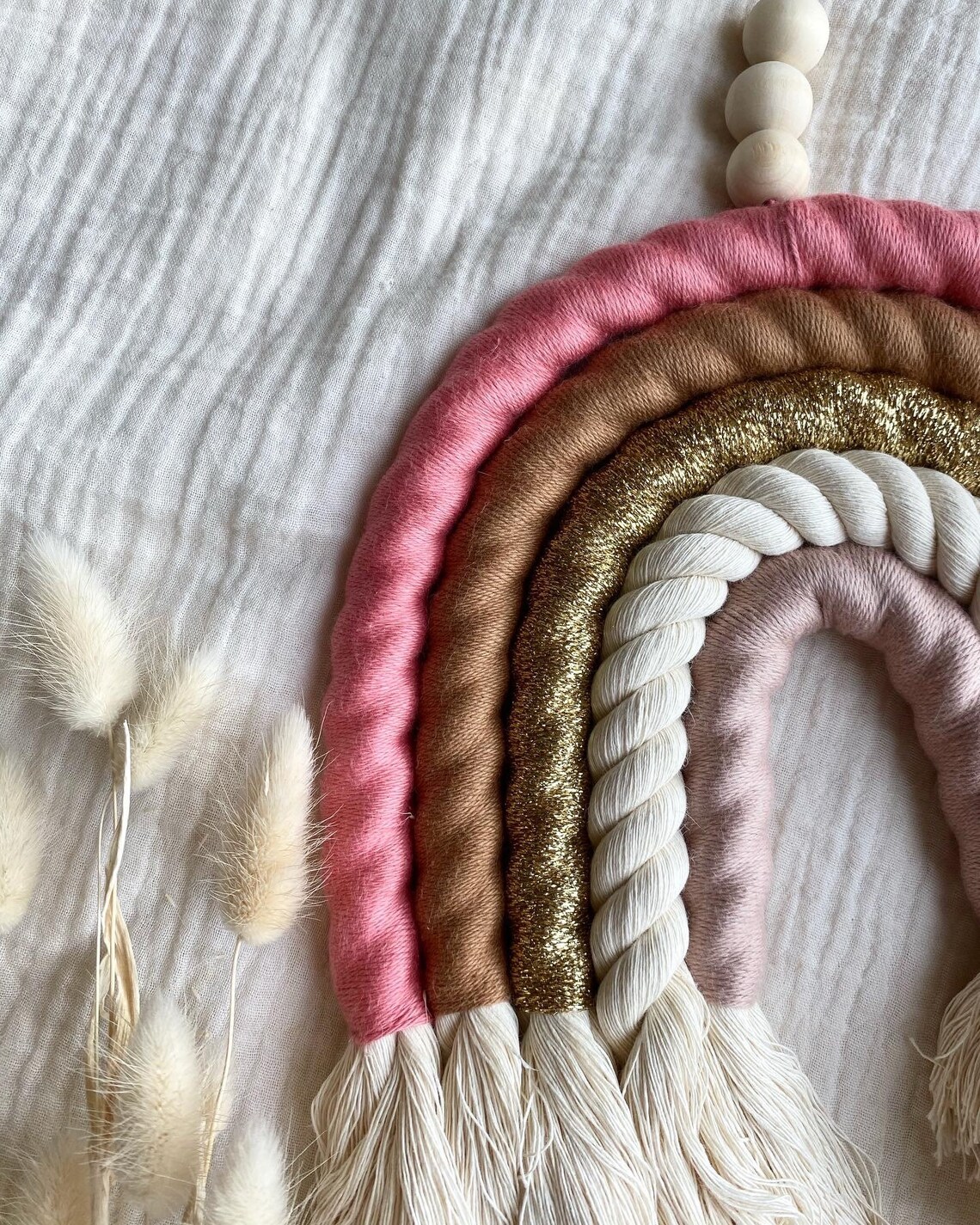 Rainbow macramé wool cotton pink Etsy