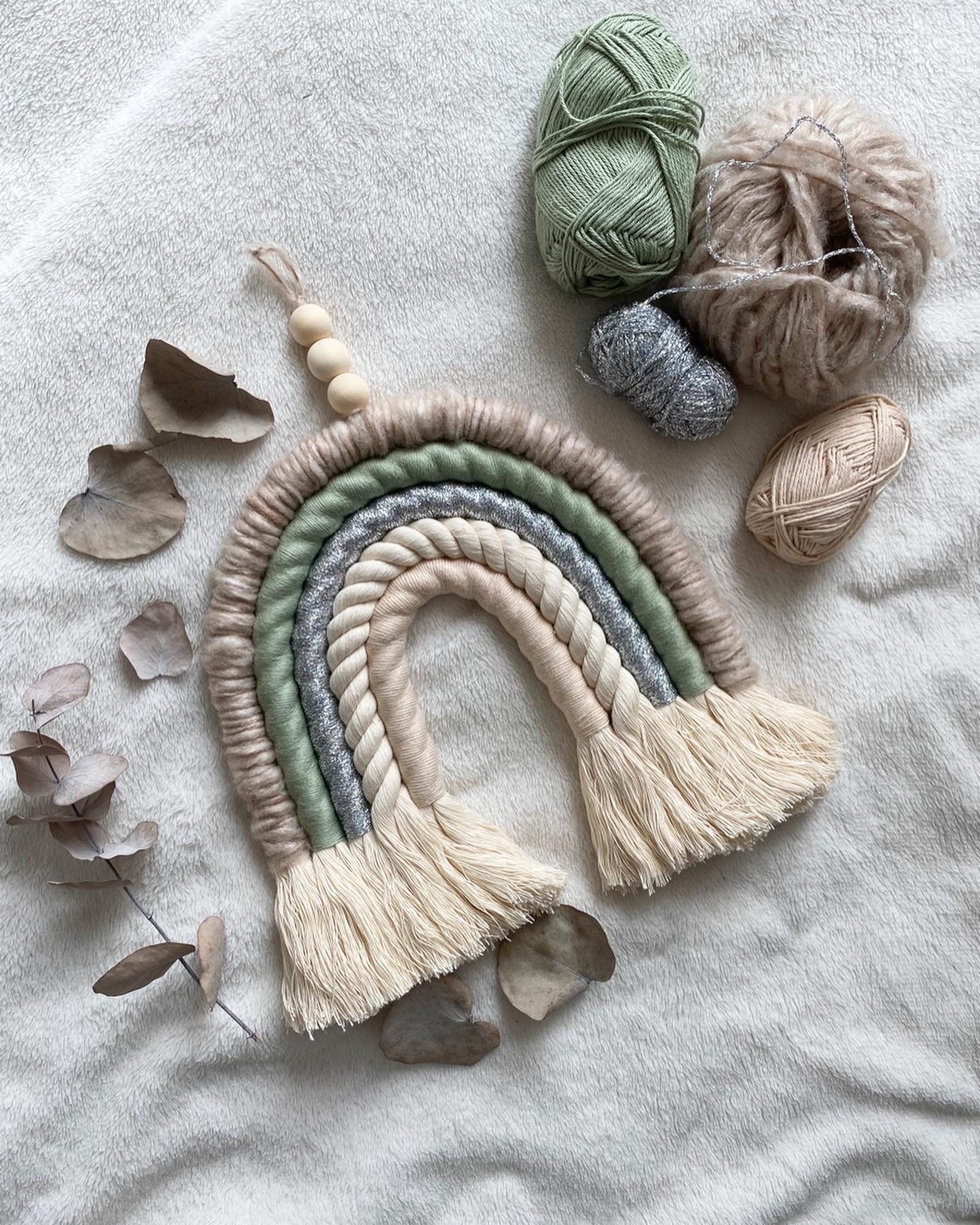 Arc-En-Ciel Macramé, Laine & Coton Note d'argent «