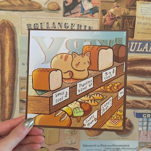 14x14 cm Katze Brot Postkarte Bäckerei / Cute Cat Loaf Postcard Print / Cottagecore Kunstdruck / Letter Brief / Geschenkidee/ Gift idea