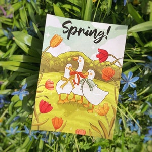 Cartolina con tulipani e anatre primaverili / Cartolina con tulipani e anatre primaverili / Stampa artistica / Animali da fattoria / Cottagecore / Idea regalo