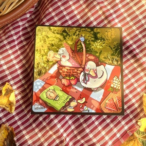 Postal de picnic de patos Otoño / Impresión de postal de patitos de picnic / Impresión artística / Carta / Idea de regalo