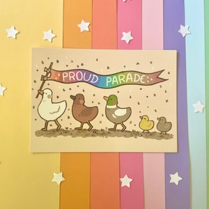 Cartolina della parata delle anatre dell'orgoglio / Cartolina dell'anatra dell'orgoglio LGTBQIA / Stampa artistica / Animali da fattoria / Cottagecore / Idea regalo / Idea regalo