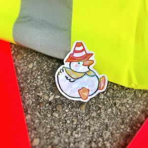 Veiligheids Eend Holo Sticker / Reflecterende Vinyl Sticker / Waterbestendig / 5,5 cm Kawaii Sticker / Verkeersbord