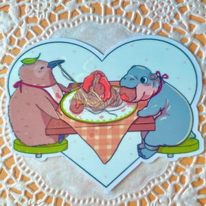 Pesto Moo Deng Holo Sticker/ Reflektierender Vinyl Aufkleber / Wasserabweisend  / 6,5 cm Kawaii Sticker / Flusspferd Pinguin