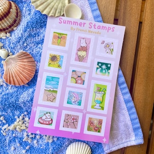 Zomer stempel sticker set strand bloemen dieren decoratie / 12 zomer stempel stickers / scrapbooking cadeau