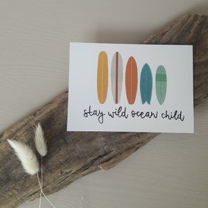 Postkarte Surfboards, Grußkarte, Illustration, Surf Kunst, Surf Papeterie, Ocean child