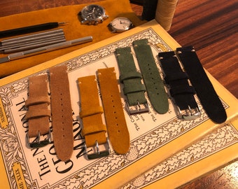 Genuine Suede Leather Watch Strap/Band. Handmade, Unique, Dressy + Comfort! 16mm, 17mm, 18mm, 19mm, 20mm, +21-24mm Lug Width. Made To Order!