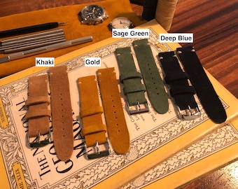 Genuine Suede/Leather Watch Strap/Band. Handmade, Unique, Dressy + Comfort! 16mm, 17mm, 18mm, 19mm, 20mm, +21-24mm Lug Width. Made To Order!