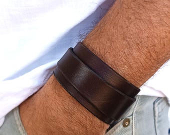 Pulsera gruesa de cuero, Pulsera ancha de cuero, Pulsera de cuero ajustable, Regalo para hombres y mujeres, Regalo para novio