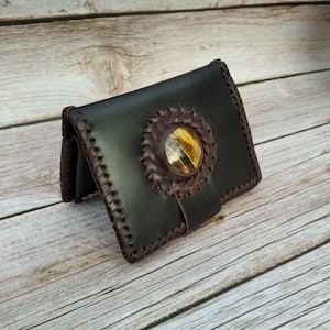 Small leather wallet for women, Bohemian wallet for her, Brown leather wallet with coin pouch, Gift for daughter, Mothers day gift from son