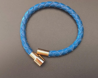 Blaues geflochtenes Lederarmband, Herren Schmuck, Magnetverschluss