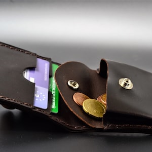 Cartera pequeña para hombre, Cartera minimalista para hombre, Cartera de cuero con monedero, Cartera de cuero plegable para hombre, Regalo de aniversario para esposo