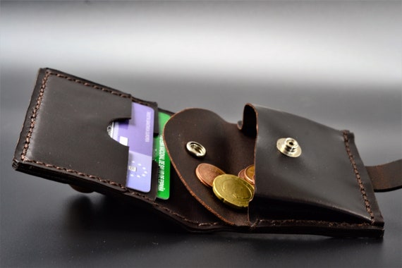 Handmade Leather Bifold Wallet With Coin Pocket, Minimalist Handmade Leather Bifold Wallet With Coin Pocket, Minimalist
