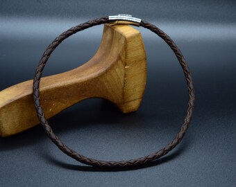 Collier en cuir tressé pour homme, havane végétal, fermoir en acier inoxydable