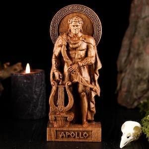 Apollo Statue, Apollo Greek God, Wooden Greek God Statue, Greek Gods Pantheon, Greek Mythology, Carved Statue, Greek Altar, Pagan Altar