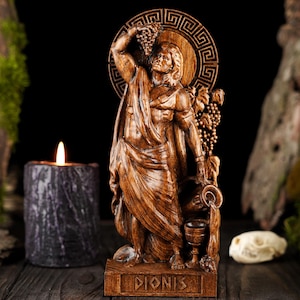 Dionis Greek Statue, Dionis Wooden Greek God, Dionis Greek God, Greek Gods Pantheon, Greek Mythology, Carved Statue, Greek Altar, Pagan God