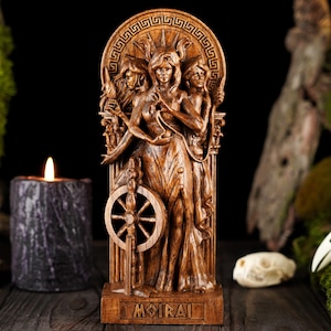 Morai Greek Goddess, Morai wooden greek goddess, greek gods pantheon, greek mythology, carved god statue, goddess statue