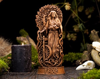 Frigg Norse Goddess, viking god figure, carved Frigg statue, viking mythology, norse god statue, carved viking gods, Frigg statue