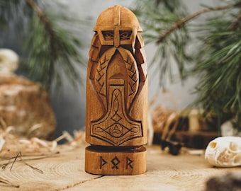 Estatua de madera de THOR, estatua vikinga, paganos, paganismo nórdico, panteón nórdico, padre universal, estatua tallada a mano, regalo vikingo, estatua personalizada, THOR