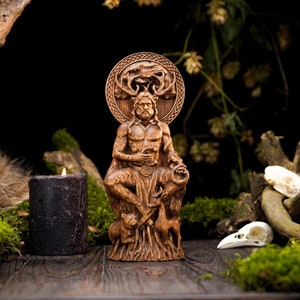 Cernunnos wooden statue, Irish mythology , celtic statue, horned god statue, paganism, celtic pantheon, hand carved statue, custom statue