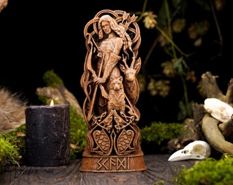Skadi Norse Goddess statue, viking god figure, carved Skadi statue, viking mythology, norse god statue, carved viking gods, Skadi statue