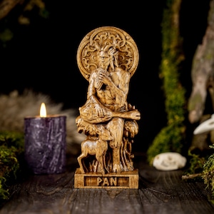 Wooden Pan statue, wooden greek god statue, greek gods pantheon, greek mythology, carved god statue, Pan greek god, greek pantheon