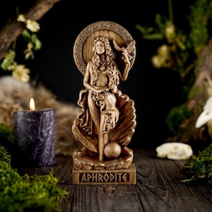 Wooden Aphrodite statue, wooden greek goddess statue, greek gods pantheon, greek mythology, carved goddess statue, Aphrodite greek goddess