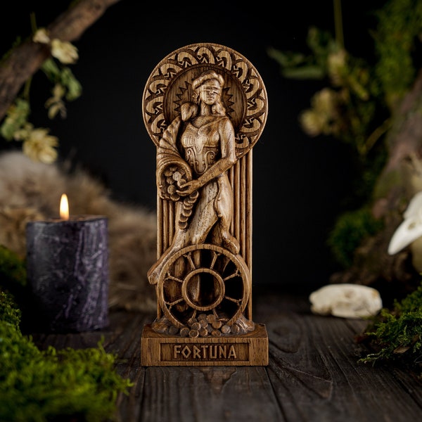 Wooden Fortuna statue, Greek goddess statue, greek gods pantheon, greek mythology, carved goddess statue, Fortuna greek goddess