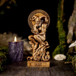 Wooden Pan statue, wooden greek god statue, greek gods pantheon, greek mythology, carved god statue, Pan greek god, greek pantheon