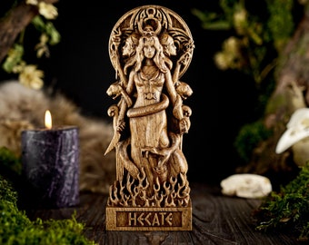 Wooden Hecate statue, Greek goddess statue, Hecate triple goddess, greek mythology, carved goddess statue, Hecate greek goddess