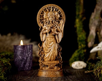 Estatua celta de Brigid, diosa irlandesa Brigid, estatua de diosa irlandesa, estatua de la diosa Brigid, estatua pagana, panteón celta, estatua tallada a mano