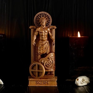 HELIOS greek god statue, greek pantheon statues, wooden Helios figurine, handmade greek gods statues, custom statues, carved gods statues