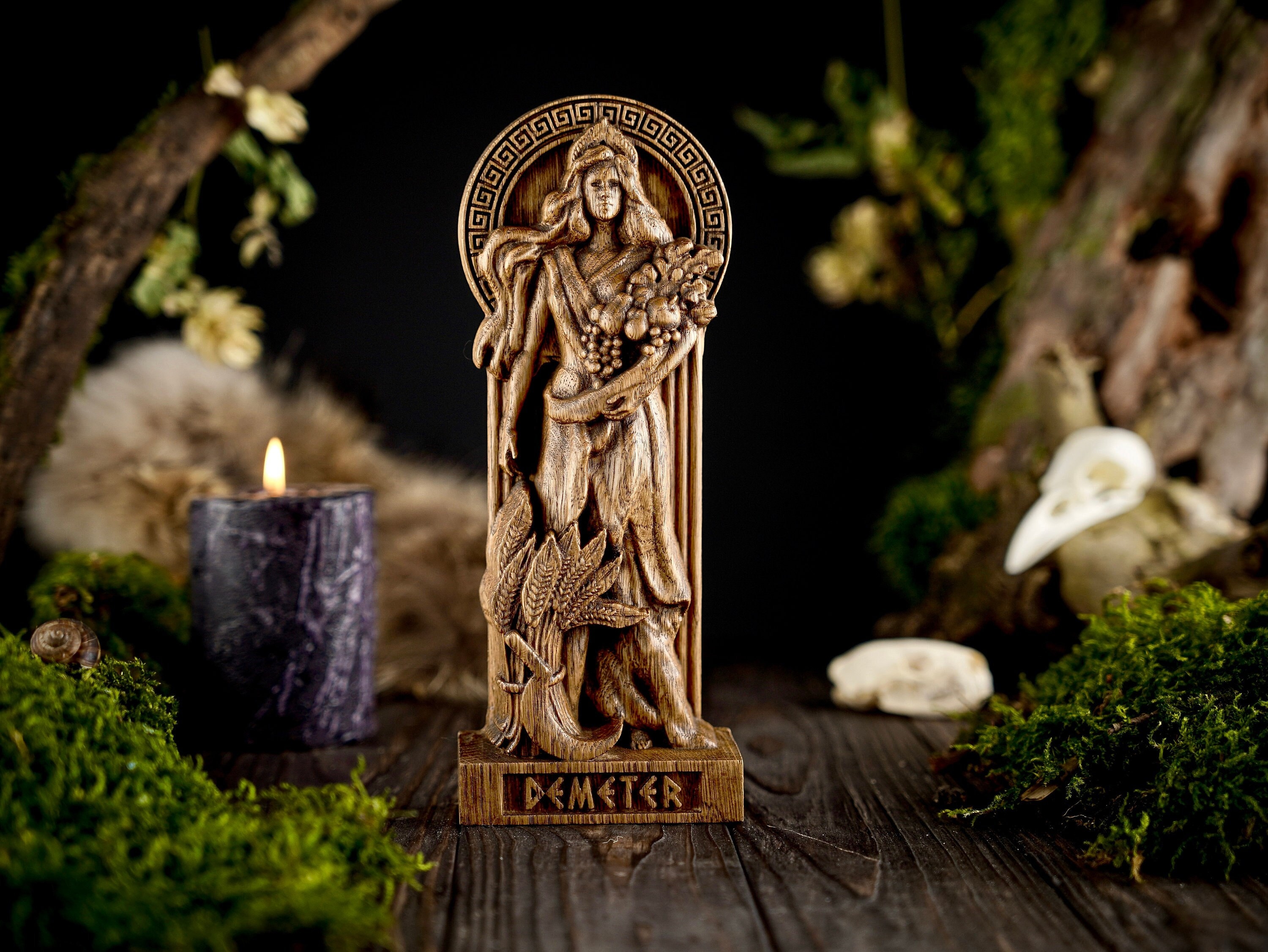 Wooden Demeter statue, wooden greek goddess statue, greek gods pantheon, greek mythology, carved goddess statue, Demeter greek goddess