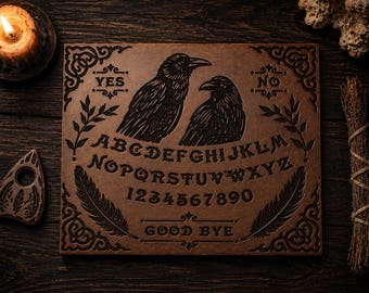 Tavola Ouija con corvi, Tavola Ouija con planchette, Spirito della stregoneria occulta, Tavola degli spiriti, Regalo di Halloween, Tavola parlante, Tavola delle streghe