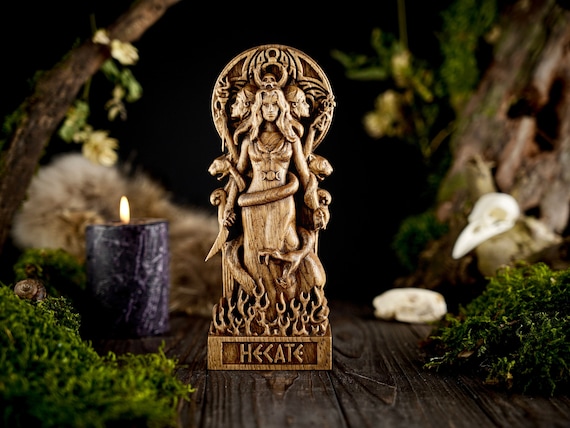 Wooden Hecate statue, Greek goddess statue, Hecate triple goddess, greek mythology, carved goddess statue, Hecate greek goddess
