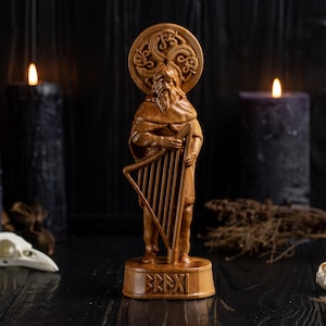 Bragi norse figurine, viking statue, pagans, norse paganism, norse pantheon, allfather, hand carved statue, viking gift, custom statue