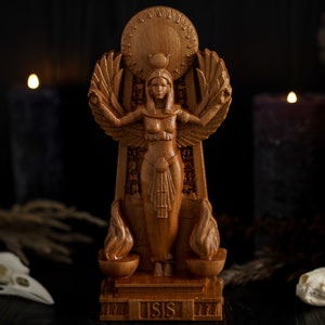 ISIS Egyptian statue, egyptian gods, ancient egypt gods, wooden statue, ancient egypt religion, paganism, wooden pagan statues image 4